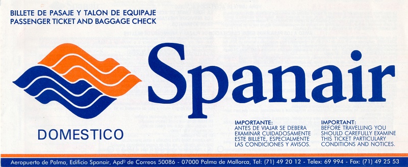 Letenka Spanair, Madrid - Barcelona 9.12.1994