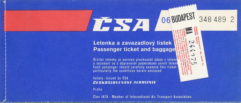Letenka ČSA z roku 1987