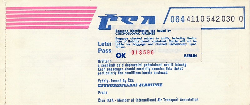 Letenka ČSA z roku 1989