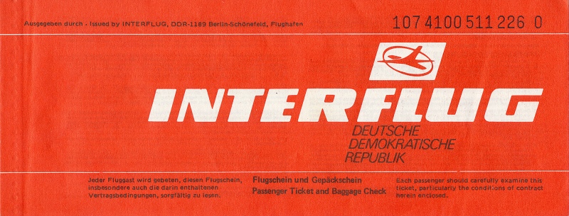 Letenka 4.7.1989 Interflug, Berlín - Praha
