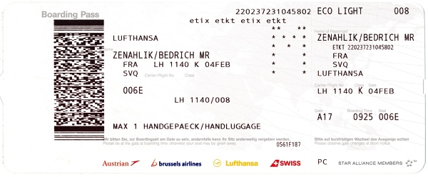 palubní lístek Airbus A321-131, Lufthansa 4.2.2017